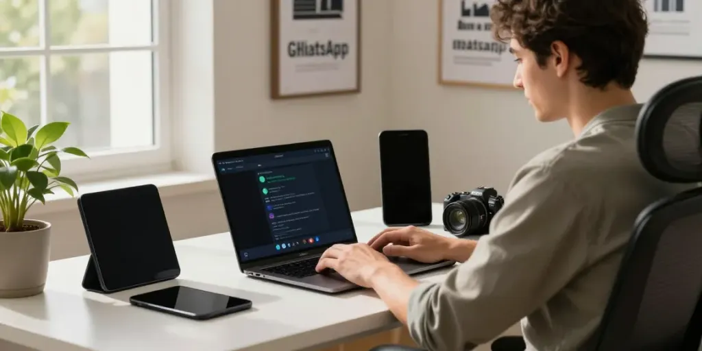 GBApps user engaging with features in modern home office setting.